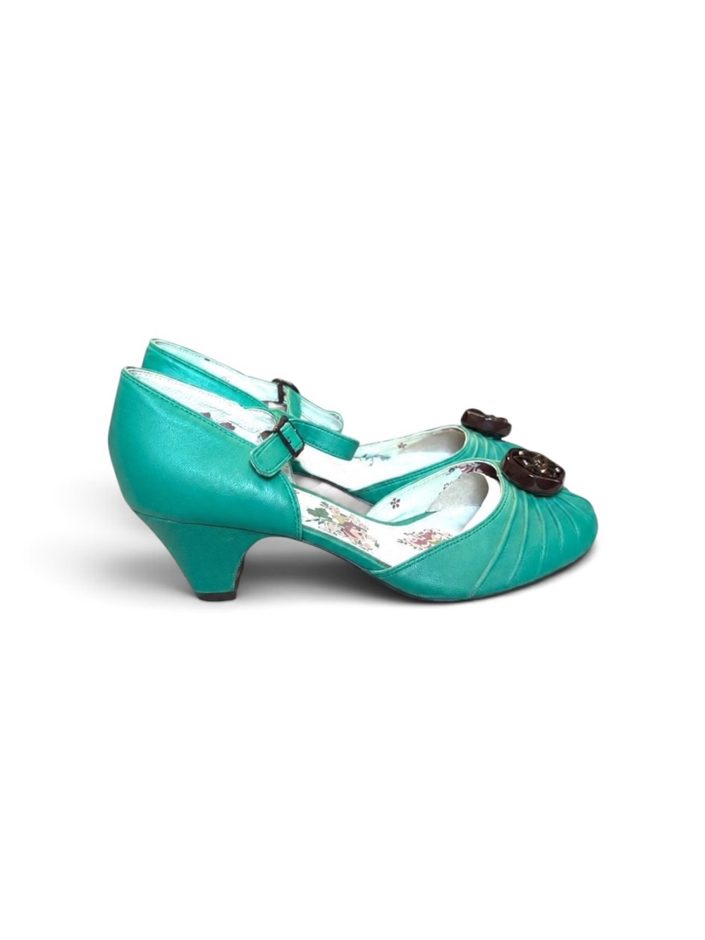 Anthropologie Turquoise Mary Jane Heels with Medallion - Picture 2 of 10
